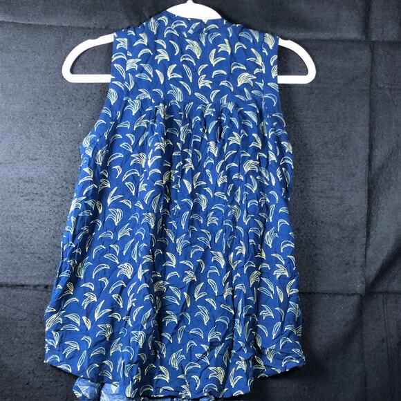 Maeve Anthropologie Women Blouse Blue Banana Print Sleeveless Button Down 0 - Picture 11 of 13